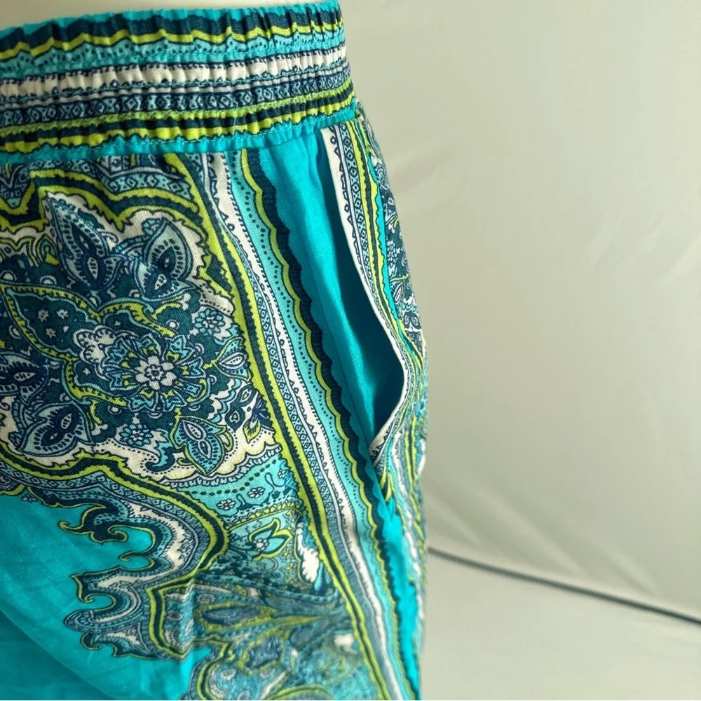 Hale Bob turquoise multicolor boho elastic waist linen pants - Picture 5 of 15